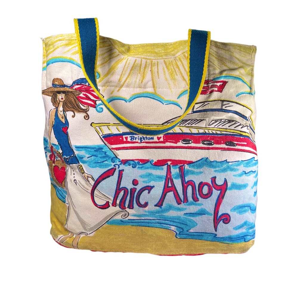 Brighton Women's Illustrated Beach Tote in Blue, Brown, Red, Yellow - Picture 8 of 14